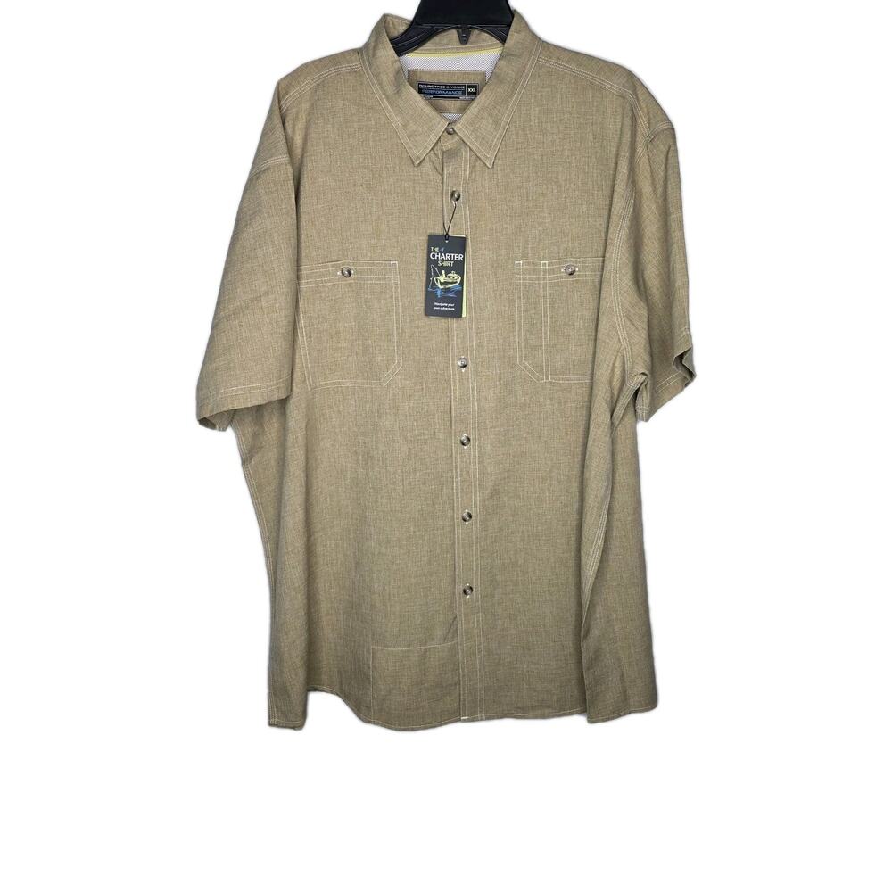 Roundtree Yorke Performance Mens Short Sleeve XXL The Charter Beige Shirt Button